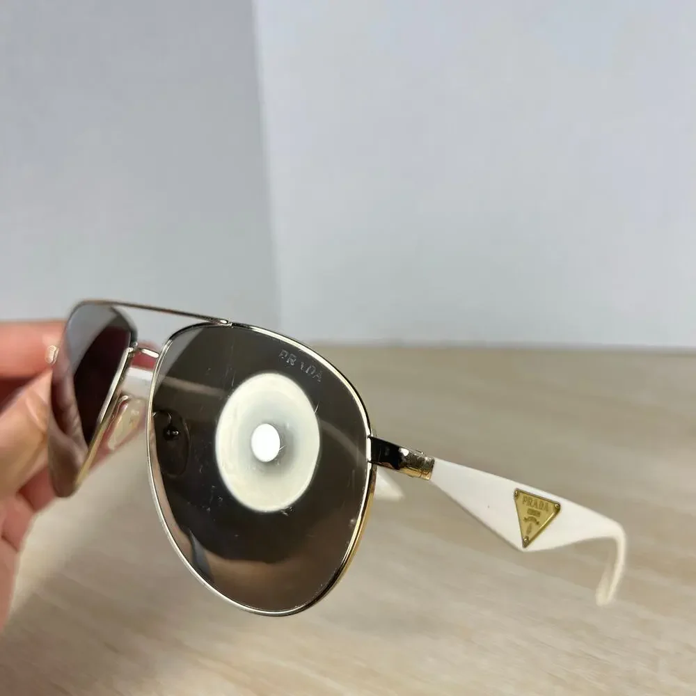 Prada SPR53Q ZVN-1C0 Sunglasses Aviator Gold White Mirrored Lenses 60-13-140